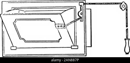 Igiene pratica; un manuale per gli ispettori sanitari e altri;con apxon Diritto sanitario, da Herbert Manley . 54 Pratico igiene. I riquadri sfinestrato, prendendo il posto di una delle piazze ofglass, e disposti in modo tale da ammettere di essere aperto e chiuso, isanother piano finestra di ventilazione mediante cui un verso l'alto directionis impartito all'aria in entrata. I vari piani sono adottati di introduzione di aria attraverso la housewalls, di cui i seguenti sono esempi :- SheringhamS valvola (Fig. 15), che viene frequentemente impiegato,consiste in una scatola fissata nella parete non troppo vicino al soffitto. L'aria entra th Foto Stock