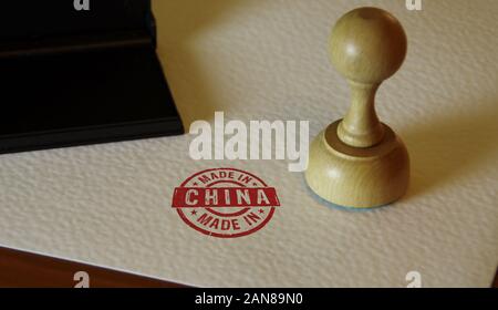 Fabbricato in Cina il timbro sulla carta. Stabilimento di produzione e di fabbricazione concetto del paese. Foto Stock