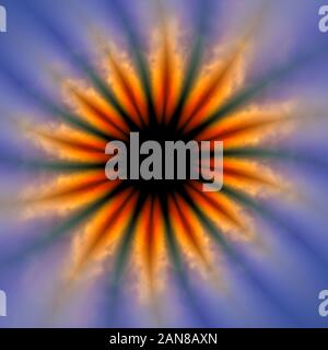 Arancio fiori astratti su sfondo blu. 2D illustrazione Foto Stock