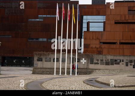 La solidarietà europea centro e bandiere, Gdansk, Polonia Foto Stock