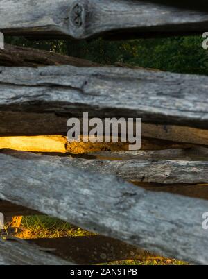 Split-struttura di cancellata o recinzione di registro (noto anche come un recinto a zig-zag, recinzione a vite senza fine o recinzione di serpente storicamente a causa i suoi tortuosi formato) è un tipo di recinzione Foto Stock