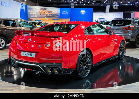 Bruxelles - Jan 9, 2020: Nissan GT-R carpresented sportive a Bruxelles Autosalon 2020 Motor Show. Foto Stock