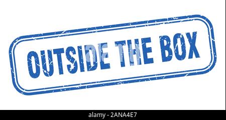 Al di fuori della casella timbro. al di fuori della casella quadrata blu grunge segno Illustrazione Vettoriale