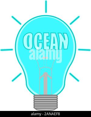 Concetto illustrazione vettoriale: lampadina e l'oceano l'iscrizione. Illustrazione Vettoriale