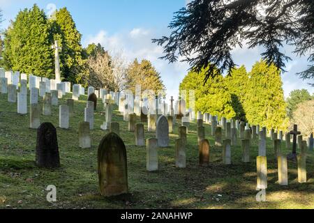 Aldershot Military cimitero con tombe del British Commonwealth e soldati e donne, Hampshire, Regno Unito. Prima guerra mondiale tombe e croce di sacrificio Foto Stock