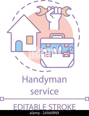 Servizio tuttofare concetto icona. Home idea di servizio linea sottile illustrazione. Riparazione della casa. Vetri rotti e lampade elettriche fix. Manutenzione della casa. Vettore Illustrazione Vettoriale