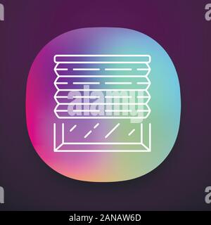 Tende plissettate icona app. Sfumature di cellulare. Finestra di ufficio persiane. Tapparelle. Interior design, home decor shop. UI/UX interfaccia utente. Web o mobile Illustrazione Vettoriale