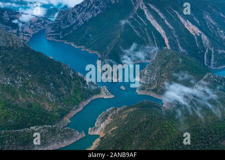 Serbatoio Terradets, Noguera Pallaresa river, Montsec gamma, il Pre-Pyrenees, Lleida, Catalogna, Spagna, Europa Foto Stock