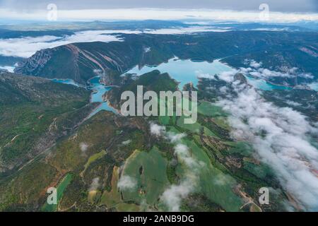 Serbatoio Terradets, Noguera Pallaresa river, Montsec gamma, il Pre-Pyrenees, Lleida, Catalogna, Spagna, Europa Foto Stock