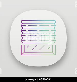 Tende plissettate icona app. Sfumature di cellulare. I ciechi della finestra. Tapparelle, persiane. Interior design, home decor shop. UI/UX interfaccia utente. Web o mob Illustrazione Vettoriale