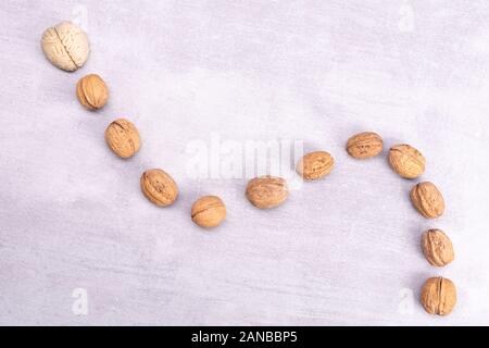 Noci amore cervello sano cibi. La forma del cervello umano è circondato da gherigli di noce Foto Stock