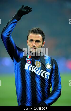 Milano, 06 febbraio 2011, 'G.ALLO STADIO MEAZZA SAN SIRO ' Stadium, il campionato di calcio Seria A 2010/2011, FC Inter - Roma: Gianpaolo Pazzini prima della partita Foto Stock