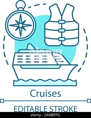 Concetto di crociere icona. Viaggiare per mare idea sottile linea illustrazione. Viaggio. Giubbotto di nuotare e bussola. Crociera, vacanze estive. Il trasporto d'acqua. Ve Illustrazione Vettoriale