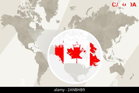 Zoom sulla mappa Canada e bandiera. Mappa del mondo. Illustrazione Vettoriale