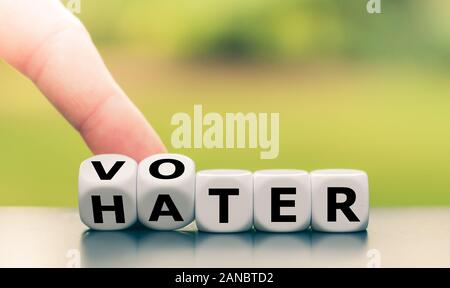 Essere un elettore e non un hater. Canto diventa un dado e cambia la parola 'hater' a 'elettore'. Foto Stock