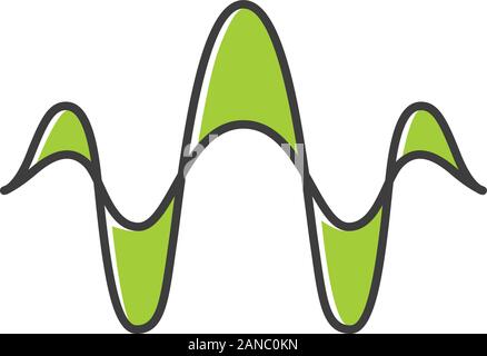Green astratto onde di sovrapposizione a colori con icone. Suono, audio, musica rhythm linee ondulate. Vibrazione, rumore a livello di ampiezza. Abstract digital soundwave, wave Illustrazione Vettoriale