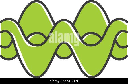 Verde onde di sovrapposizione a colori con icone. Energia astratta, sinergia di forme d'onda di flusso. Fluido, onde organico, soundwaves. Ampiezza di vibrazione, curve di livello. Ondulazione Illustrazione Vettoriale