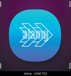 Doppie frecce icona app. Avanzamento rapido punte di freccia a destra. Il pulsante di riavvolgimento. Puntatore di navigazione, simbolo di indicazione. UI/UX interfaccia utente. Web o mobile app Illustrazione Vettoriale