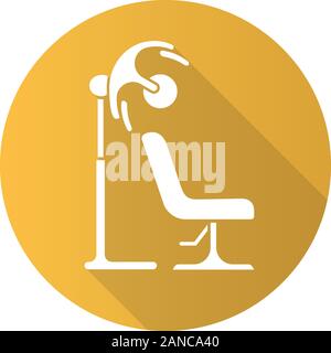 Stand asciugacapelli design piatto lungo ombra glifo icona. Il cofano asciugacapelli e sedia confortevole. Parrucchiere attrezzature. Salone di bellezza mobili. Bar Illustrazione Vettoriale