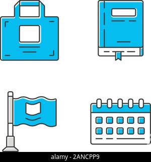 Accessori per ufficio a colori set di icone. Forniture aziendali isolate illustrazioni vettoriali pack. Il lavoro aziendale attributi, azienda strumenti di lavoratore. Non funzionante Illustrazione Vettoriale