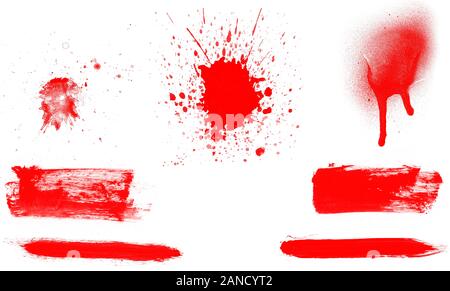 Bellissimo set di vernice rossa spazzole. Spazzole rosso isolato su sfondo bianco Foto Stock