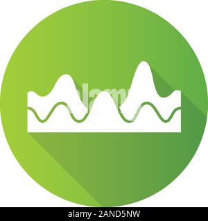 La sovrapposizione delle forme d'onda verde design piatto lungo ombra glifo icona. Onda sonora con flusso di effetto. Digital soundwave, forma d'onda audio, audio ritmo. Musica, st Illustrazione Vettoriale