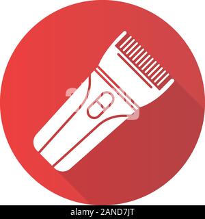 Regolacapelli design piatto lungo ombra glifo icona. Capelli elettrico rifinitore. Macchina per il taglio dei capelli. Attrezzatura per la realizzazione di taglio di capelli corti. Professional capelli uomo Illustrazione Vettoriale