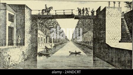 Bruxelles à travers les âges . 102 BRUXELLES A TRAVERS LES ETÀ. Traduction. ÇJuand su écrivit à Bruxelles 12 octobre,Les navires arrivèrent flottant sur leau. Le nom de Locqucnghien se rattache à loctroi définitif du canal, à linauguration età lachèvement des travaux. Le suo borgomastro de 154g, qui mourut Amptman (Amman)en 1574, fut certainement la cheville ouvrière de lentreprise; Une pièce officielle, quelon trouvera plus lombo, établit quil en fut aussi lingénieur. Il y a quarante ans,. Vue du canal; rotocalco empruntée à la descrizione Je lu ville de Bruxelles, publiée chez De Boubers, rue dA Foto Stock