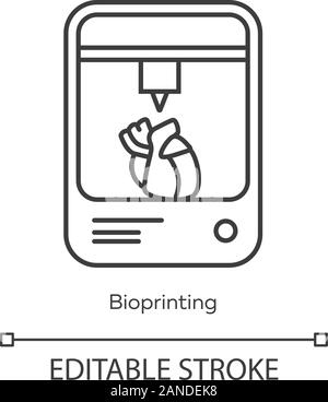 Bioprinting icona lineare. Cuore la stampa 3d. Organi viventi producono. Le tecnologie mediche. Bioingegneria. Linea sottile illustrazione. Simbolo di contorno. Vec Illustrazione Vettoriale