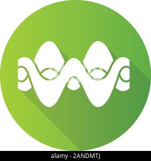 La sovrapposizione delle forme d'onda verde design piatto lungo ombra glifo icona. Energia astratta, sinergia di forme d'onda di flusso. Fluido, onde organico, soundwaves. La vibrazione amplit Illustrazione Vettoriale