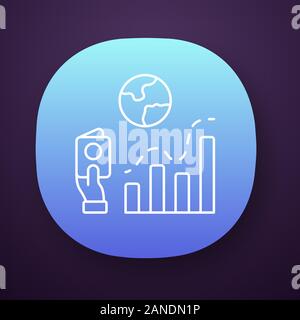 Tasso di migrazione icona app. Analisi del business, ricerca analitica. La rappresentazione di dati. La migrazione internazionale. Il grafico a barre. UI/UX interfaccia utente. Web, Illustrazione Vettoriale