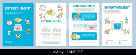 Industria del divertimento formato di modello. Cinema, musica ed eventi. Volantini, opuscoli, depliant stampa design lineare con illustrazioni. Vettore di layout di pagina Illustrazione Vettoriale