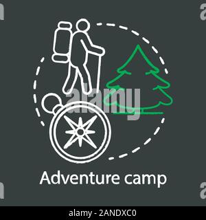 Paese avventura, trekking camp chalk concetto icona. Estate Escursioni e camping club, holiday resort idea. Backpacking nei boschi, viaggiando in foresta. Illustrazione Vettoriale