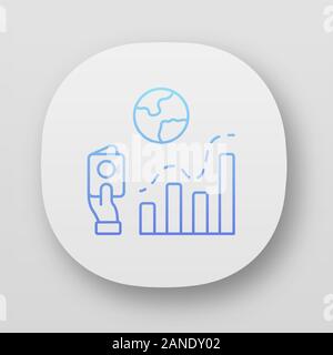 Tasso di migrazione icona app. Analisi del business, ricerca analitica. La rappresentazione di dati. La migrazione internazionale. UI/UX interfaccia utente. Web o mobile di un Illustrazione Vettoriale