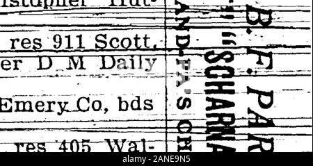 1903 Des Moines e Polk County, Iowa, Città Directory . -Rrnwn A-tma&GT;.- dom Qhrlstonher Hut- TpninrnpE Brown Amanda Mrs (c-), Res 911 Scott. Andrew Brown, m, carrier jj"ivi l^aily News-. Marrone. Anna, clk^arrls-EmeryLCa, bds-4 ftnRLi uxni olio^ ^wy^THiariHT^smstrs, res 405 W; TlUt.. Hrnwn Anpiq Mrs (M • TF&LT;^1412 Bu-- chanarr; Marrone Arthur, lab hd™ th CO P)? Brown Cha Foto Stock