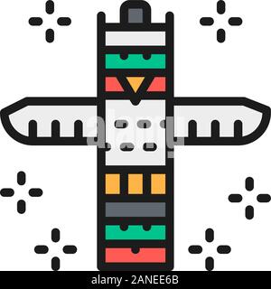 Animale tradizionale totem pole, nativo di totem indiani piatta linea colore icona. Illustrazione Vettoriale