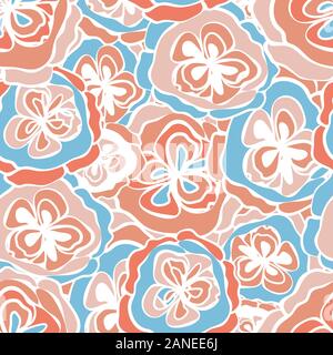 Vettore di astratta rosa pastello, arancione, bianco e blu design floreale. Moderno modello senza cuciture con fitta sovrapposizione di fiori. Per il wellness estate Illustrazione Vettoriale