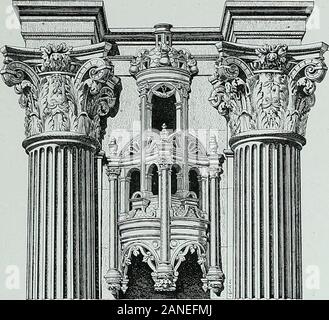 Le Nouvel Hôtel de Ville de Paris, 1872-1900 . CULOT DE nicchia.. Ornamenti DE LA FACCIATA CENTRALE. IV LA FACCIATA CENTRALE Dès la première délibération du Conseil municipal relativa ricostruzione àla de THôtel de Ville, il fut question de facciata conserverla de lancien palais, dite faussement la facciata Boccador,oeuvre délicate, gracieuse, et e pittoresco, dun artiste français,Pierre Chambiges, " maistre des oeuvres du Roy au bailliage deSenlis ", à qui les historiens du Louvre attribuent le rez-de-chaus-sée de la galerie reliant la facciata sur la Seine aux Lescot constructionsde; qui a collaboré à la Foto Stock