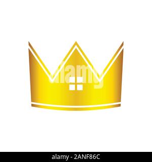 Golden Immobili Casa corona simbolo vettore Logo Grafico icona del modello di progettazione Illustrazione Vettoriale