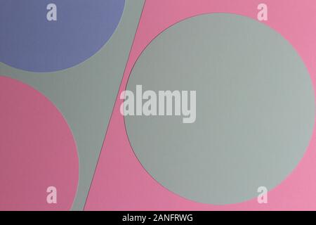 Abstract carta colorata sullo sfondo di texture. Minimo di forme geometriche e linee in rosa pastello, luce colori blu e verde Foto Stock