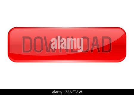 Il pulsante di download. Rettangolo rosso icone 3D Illustrazione Vettoriale