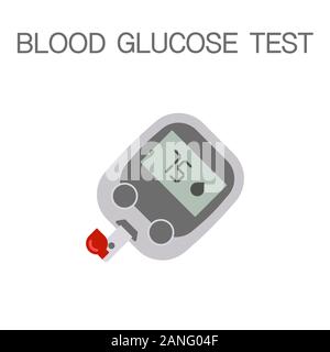 Esame del sangue. Icona del glucometro isolato. Il test del glucosio. I livelli di zucchero nel sangue letture. Medico apparat di misurazione. Monitoraggio sanitario. Apparecchiature di diagnostica. Illustrazione Vettoriale design piatto. eps 10 Illustrazione Vettoriale