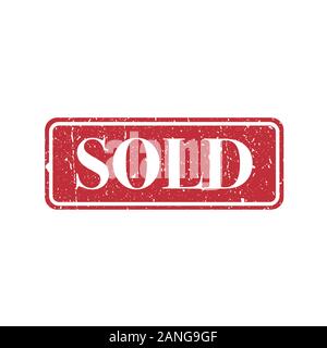 Sold out rosso timbro grunge, vendita gomma vintage modello di badge vettore isolato icona. Illustrazione Vettoriale