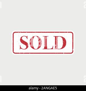 Sold out rosso timbro grunge, vendita gomma vintage modello di badge vettore isolato icona. Illustrazione Vettoriale