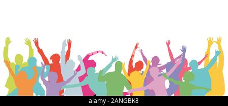 Un gruppo colorato di persone che celebra e rasserenanti Illustrazione Vettoriale