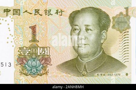 Mao Zedong ritratto sul beige Cina 1 yuan 1999 banconota in buone condizioni Foto Stock