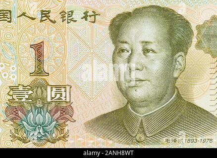 Mao Zedong ritratto sul beige Cina 1 yuan 1999 banconota in buone condizioni Foto Stock