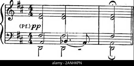 Armonia moderna, la sua spiegazione ed applicazione . ct.p maggiore libertà su vecchie linee 21 lo stesso principio è visto nell'Esempio 45, sebbene theB appartamento è spiegata più semplicemente come un'appoggiatura. Ex. 45. Lento. ^ RUBINSTEIN,Pres Les Ruisseaux rs. Quasi fianco a fianco con questa maggiore libertà ha la cornea sorta di impazienza con, e di una crescente indifferenza per theconventionalities di notazione. Ex.46. Andante. (Voice) E. M. SMYTH, Chrysilla. f^ Mi (Voice) , Z^^Ii § n&GT; I j ^J llJ J&GT; p ilJ^^ sob, e calma ly orecchio ^m - ^^vi-d^^ Pf.) cresc. ^^ S y Foto Stock