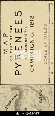 Wellington, soldato e statista, e la rinascita del potere militare dell' Inghilterra . è stato ri-necessaria per riportare la disciplina ; l'esercito era hardlyable per spostare. Inoltre, egli non ha potuto, a questo junc-ture, hanno sciolto la sua attesa sulla Spagna e iniziato whatwould sono state un prematuro invasione della Francia.La fortezza di San Sebastian sulla costa, dove thefrontiers di Francia e Spagna si avvicinano otherfrom ovest, era ancora detenute da una guarnigione francese;era assolutamente necessario per ridurre questa prima theBidassoa, il fiume sul confine, potrebbe essere passato.La fortezza, troppo, di Pampeluna, in Navarra, è stato stil Foto Stock