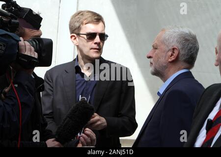 Jeremy Corbyn alla BBC oggi 19/06/2016 (immagine di credito©Jack Ludlam) Jeremy Corbyn ha difeso la UE in materia di immigrazione, esortando gli elettori invece di dirigere la loro rabbia verso prudenti misure di austerità. Foto Stock